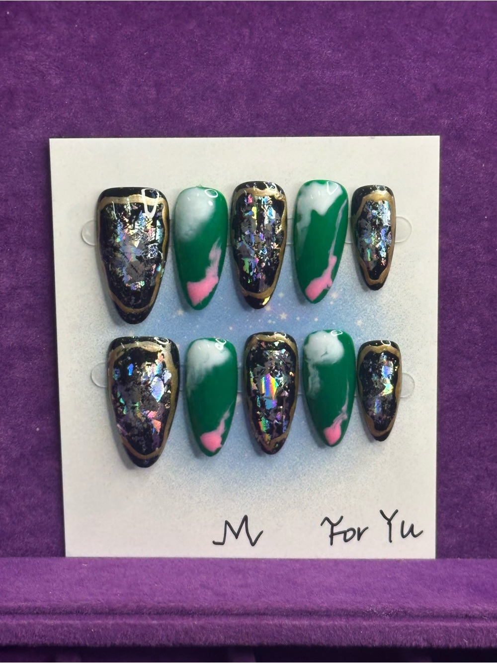 💚 emerald foil press-on nail set, size M 🐥